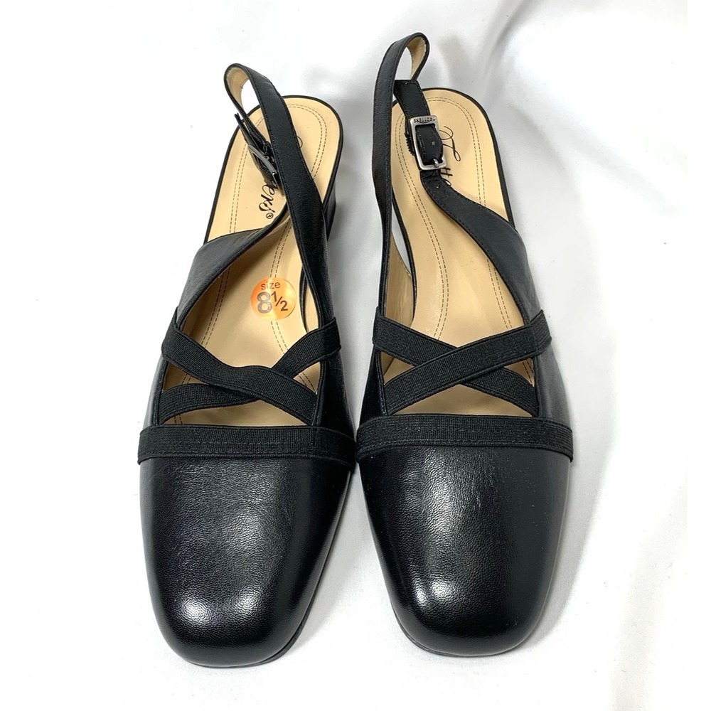 Trotters Shoes Womens 8.5 Black Leather Slingback Pump Low Heel 2" Ballet - Picture 2 of 8